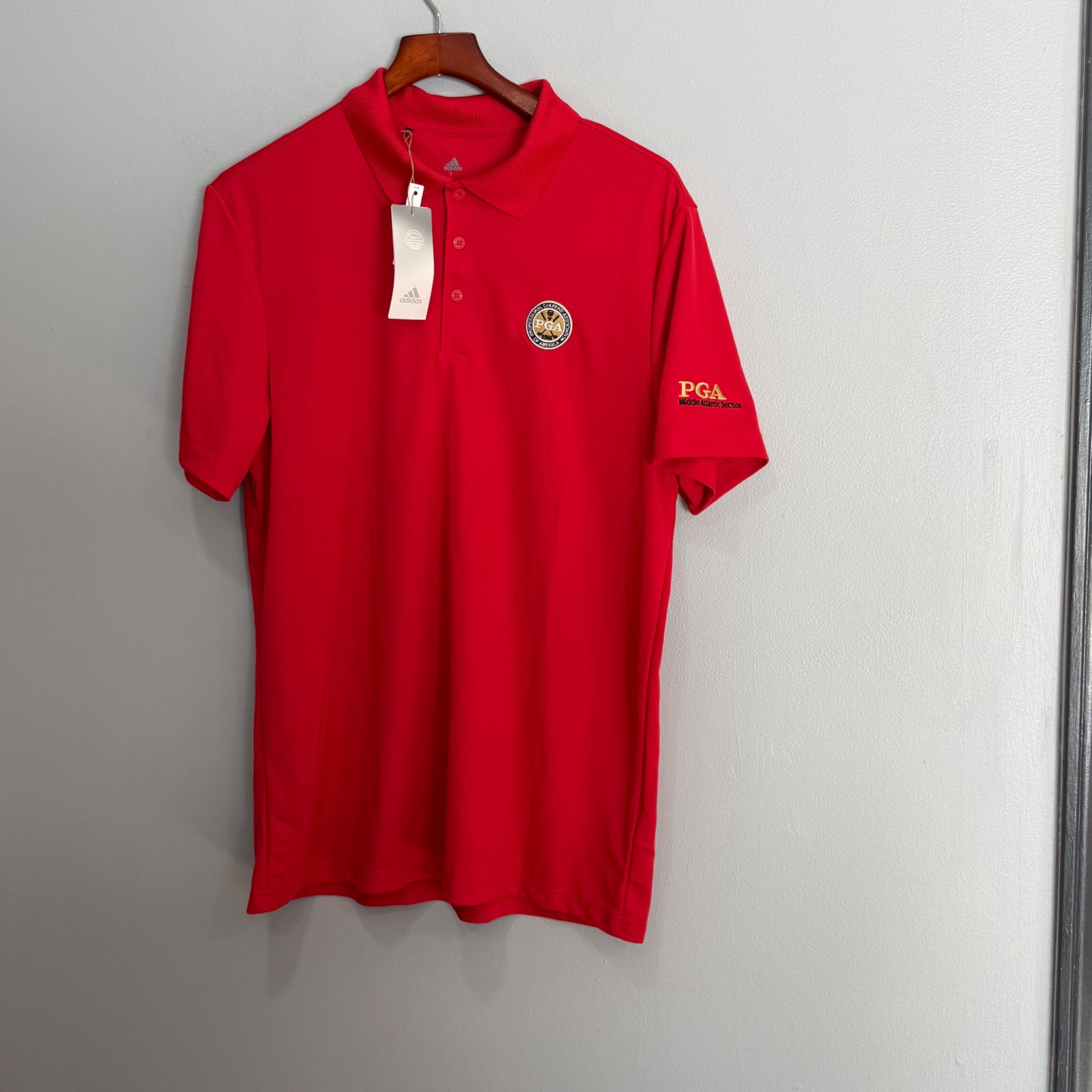 Adidas Mens Pga Performance Golf Polo Shirt Red Primegreen Gq3118 Large Nwt